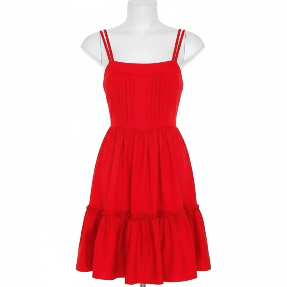 Alexis Red Pleated Mini Dress | Spaghetti Strap | Fit & Flare S